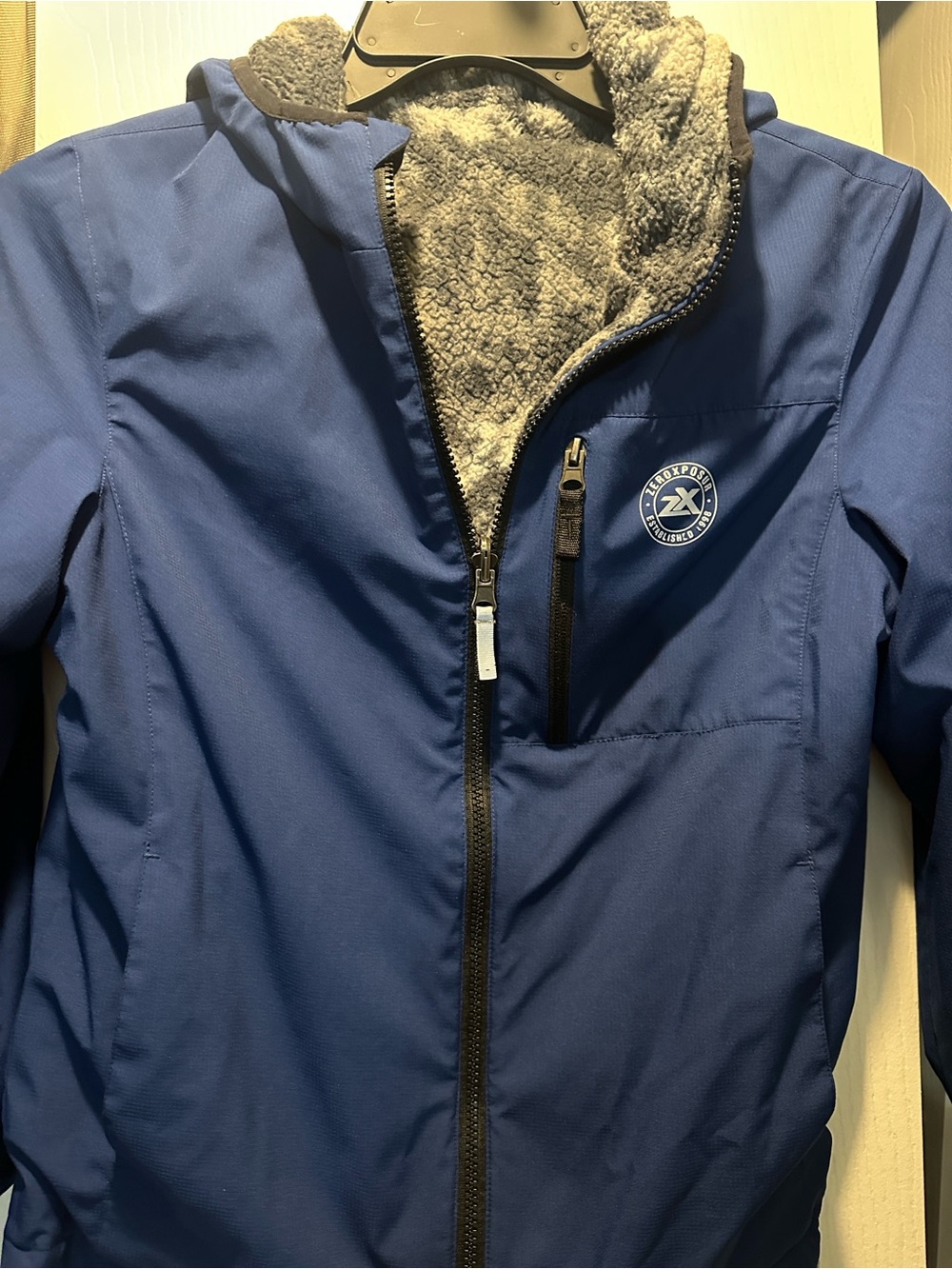 ZeroXposur Blue Kids Hooded Jacket with Gray Sherpa Lining